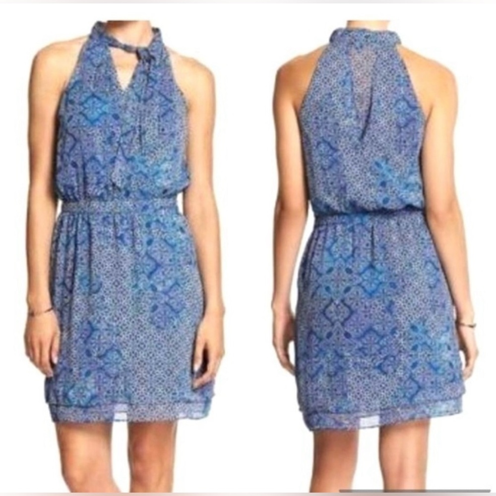 💙 BANANA REPUBLIC! STUNNING SLEEVELESS CHIFFON HALTER DRESS! TIE NECK! 💙 - Picture 2 of 16